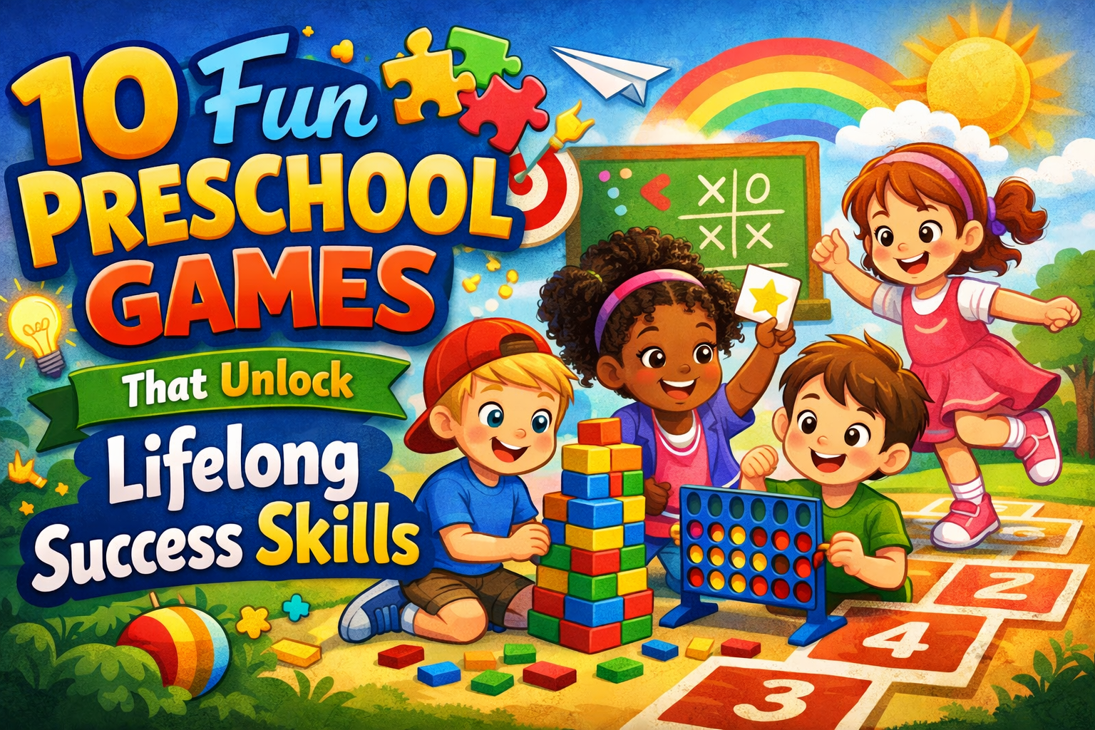 Children playing interactive preschool games that build lifelong success skills