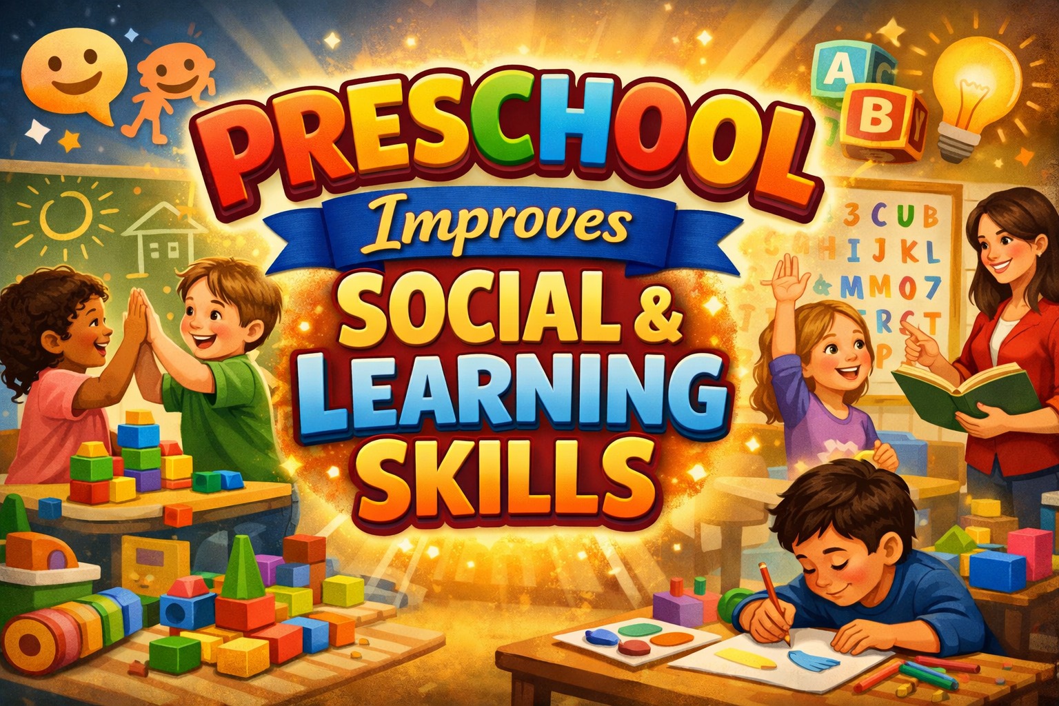 7 Smart Reasons Preschool Improves Social and Learning Skills infographic for parents and early childhood education awareness