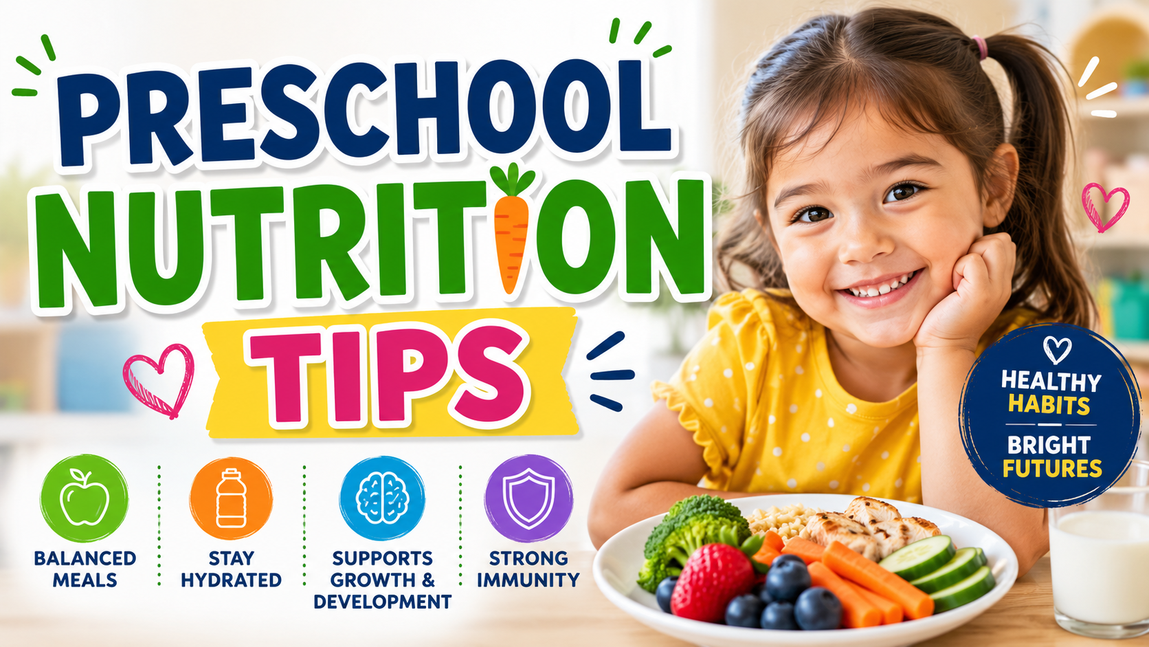 Healthy preschool child eating nutritious food for brain development and healthy growth at school or home.