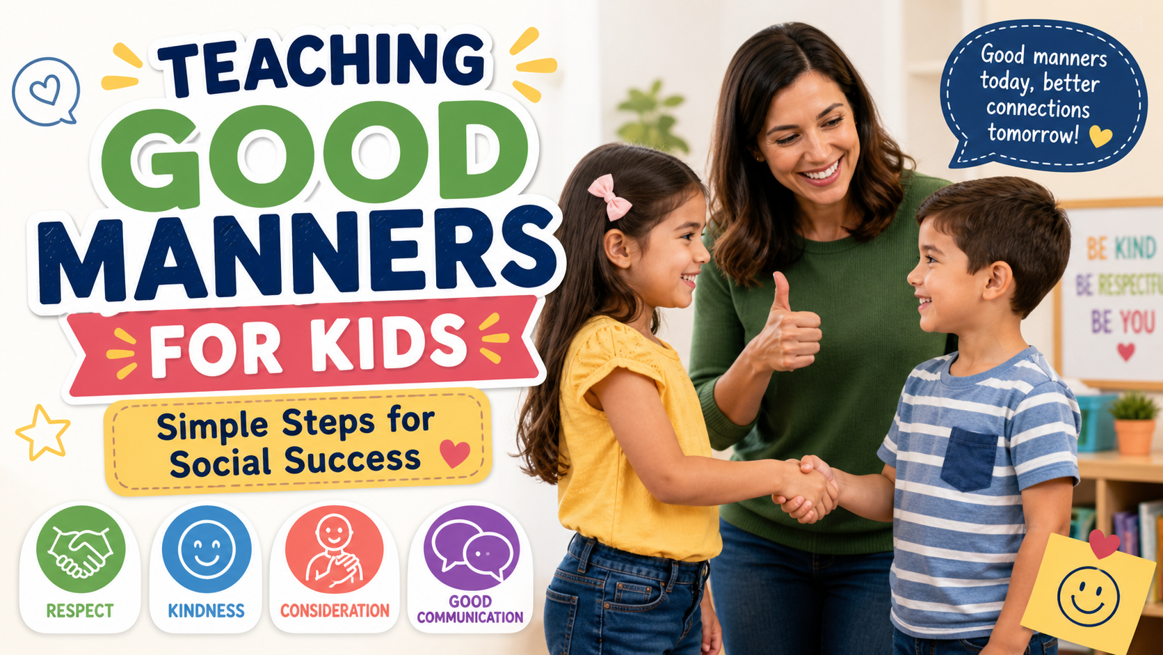 Children learning good manners like saying please and thank you